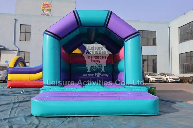 Mini Inflatable Bouncy Castle A Frame Purple Teal With Roof