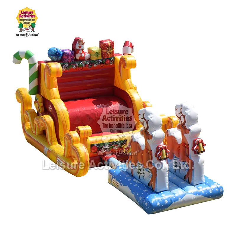 Selfie inflable en trineo de Papá Noel con renos